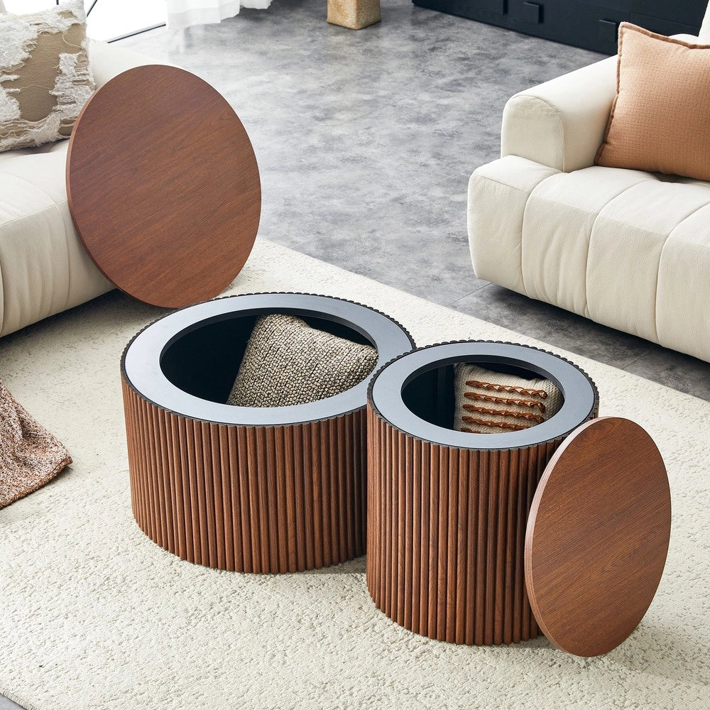 Set 2 Tavolini da Caff¨¨ Rotondi con Ripiano ¨C MINIMAL ¨C MDF Effetto Noce