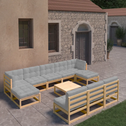 Set Divani da Giardino 11 pz con Cuscini Legno Massello di Pino cod mxl 40307
