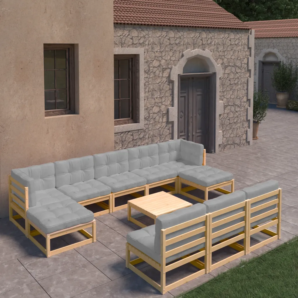 Set Divani da Giardino 11 pz con Cuscini Legno Massello di Pino cod mxl 40307
