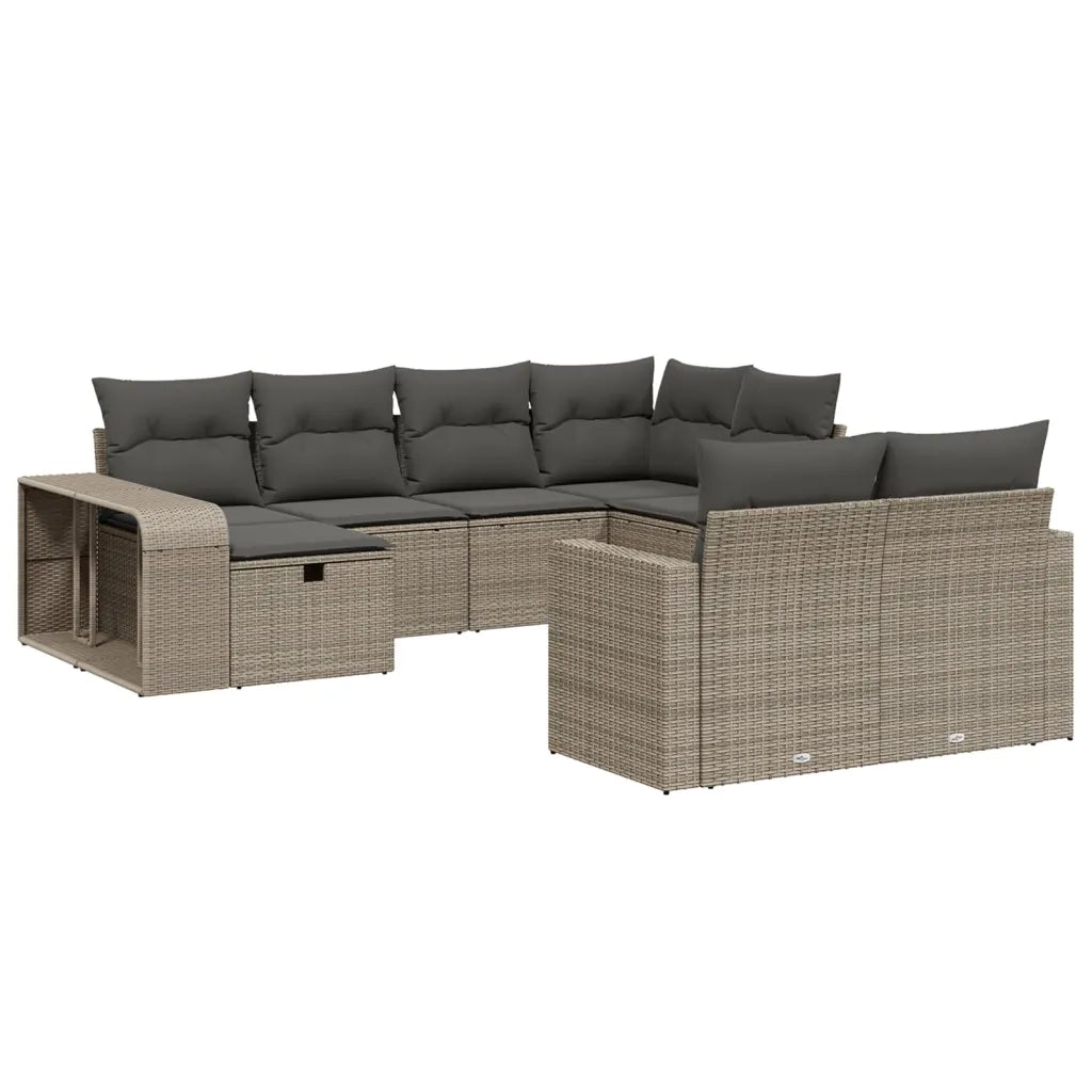 Set Divano Giardino 10 pz con Cuscini Grigio Chiaro Polyrattan