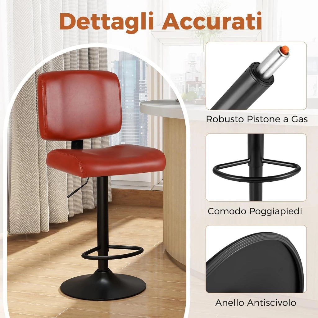 Set di 2 Sgabelli da Bar Moderne Girevoli con Altezza Regolabile | Sedie da Bar con Seduta Imbottita in Pelle, Sgabelli Rivestiti per Banco con Poggiapiedi per Sala da Pranzo e Pub