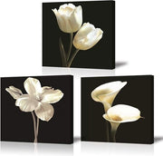 Tulipano Bianco Calla Lirio Print su Tela - Elegante Fiori Foto Tela - 3 Pannelli Riproduzione Pronta all'assemblaggio Decorazione - arte Camera da soggiorno Regalo di Natale Regalo di compleanno - 30x30cm
