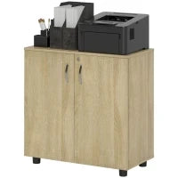 Mobile Ufficio Portadocumenti Multiuso con Serratura, 2 Ante e Mensola Interna, 80x40x80 cm, Rovere