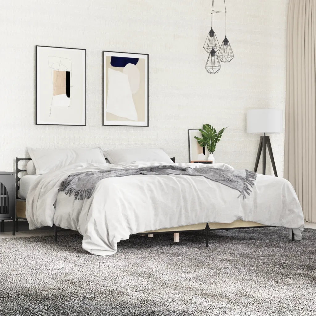 Giroletto-Struttura Letto Rovere Sonoma 200x200 cm Legno Multistrato e Metallo 356917