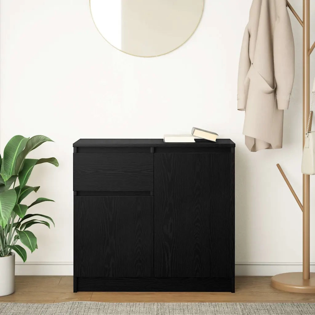 Credenza con Cassetto Rovere Nero 71x35x65 cm Legno Multistrato 861599