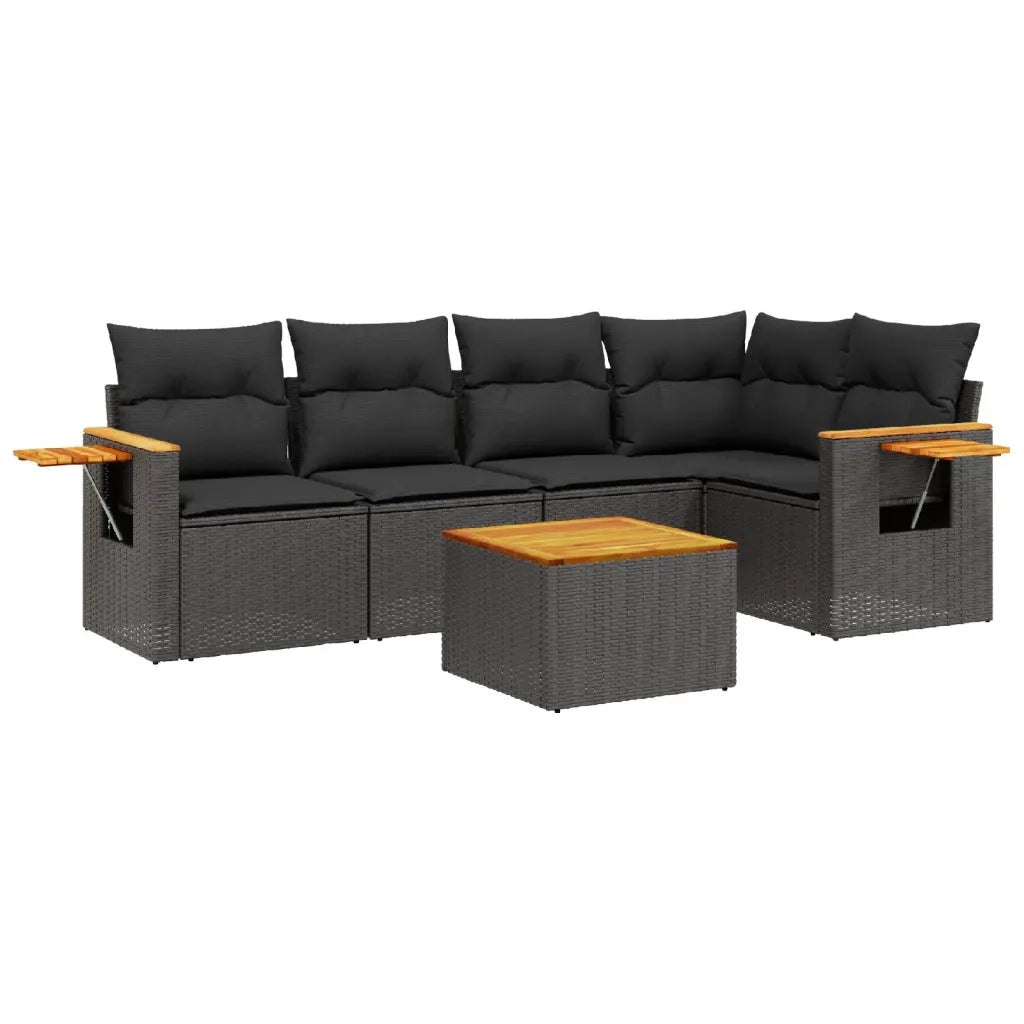 Set Divano da Giardino 6 pz con Cuscini Nero in Polyrattan 3259192