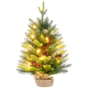 Albero di Natale da Tavolo 60 cm con Luci LED ¨C Zephmum ¨C Verde 20 Luci 141 Rami 5 Pigne 5 Grappoli di Bacche Rosse