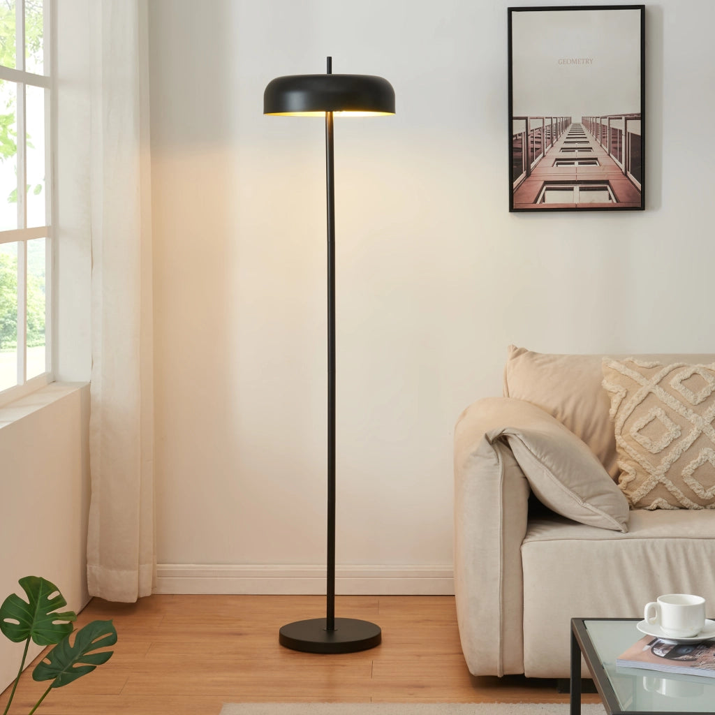 Lampada da Terra Barton con Paralume Tamburo Piatto - Metallo Nero lux.pro