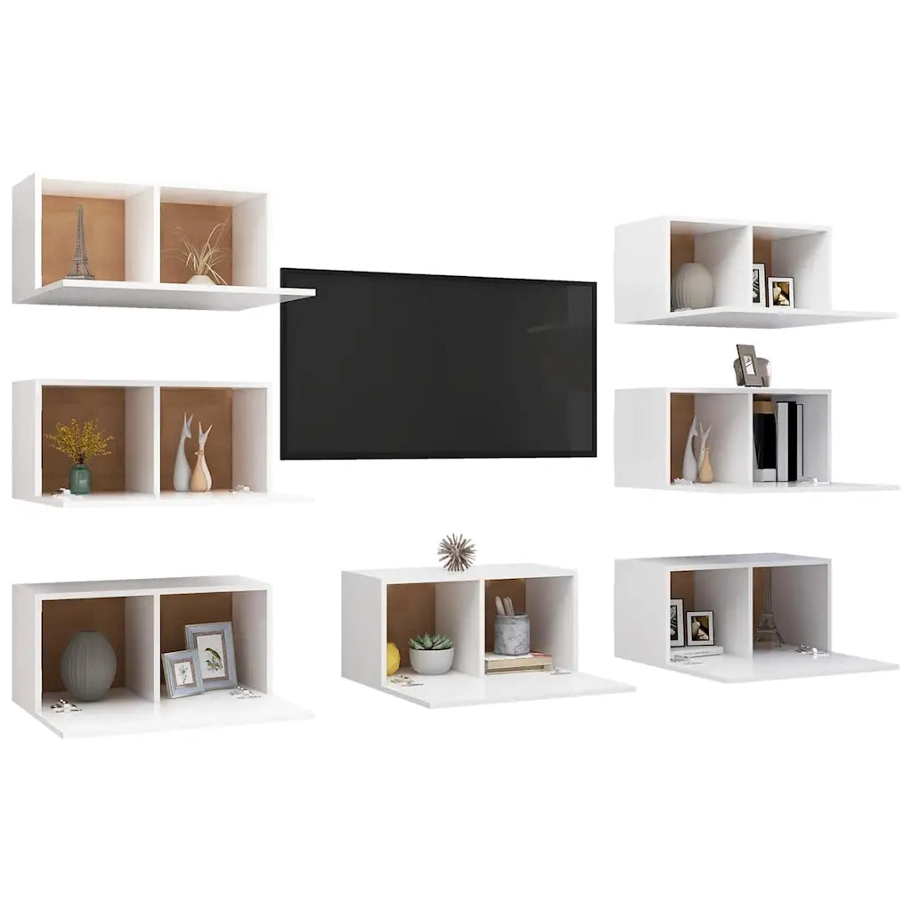 Mobili Porta TV 7 pz-Credenza per TV Bianchi 30,5x30x60 cm in Legno Multistrato