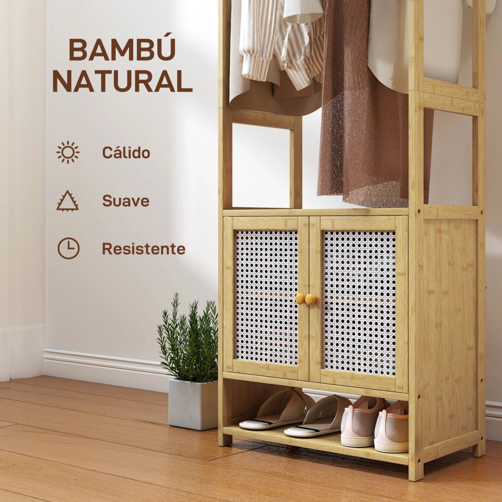 Scarpiera in Bamb¨´ con Appendiabiti e Ripiani ¨C Zephmum ¨C 53x31x168 cm Natural