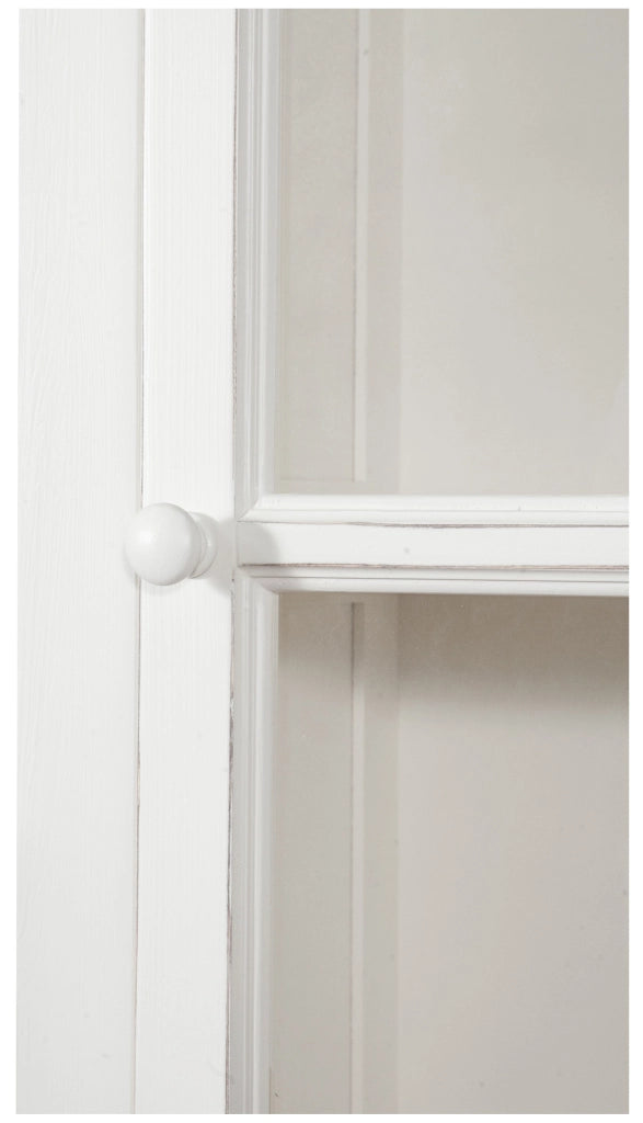 Biscottini Libreria vetrina con ante scorrevoli in legno massello di tiglio, finitura bianca anticata L154xPR37xH212 cm. Made in Italy