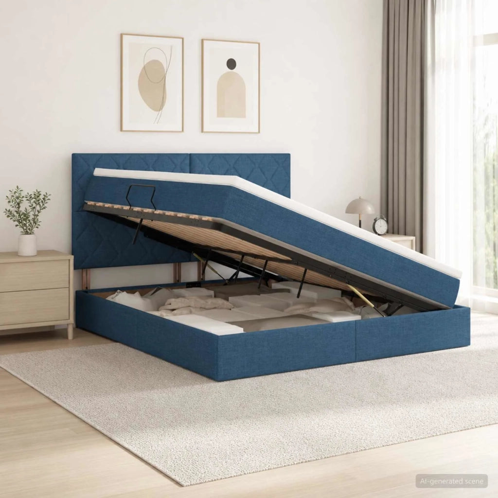 Letto con contenitore LED e materasso Blu 140 x 200 cm Tessuto 3460016