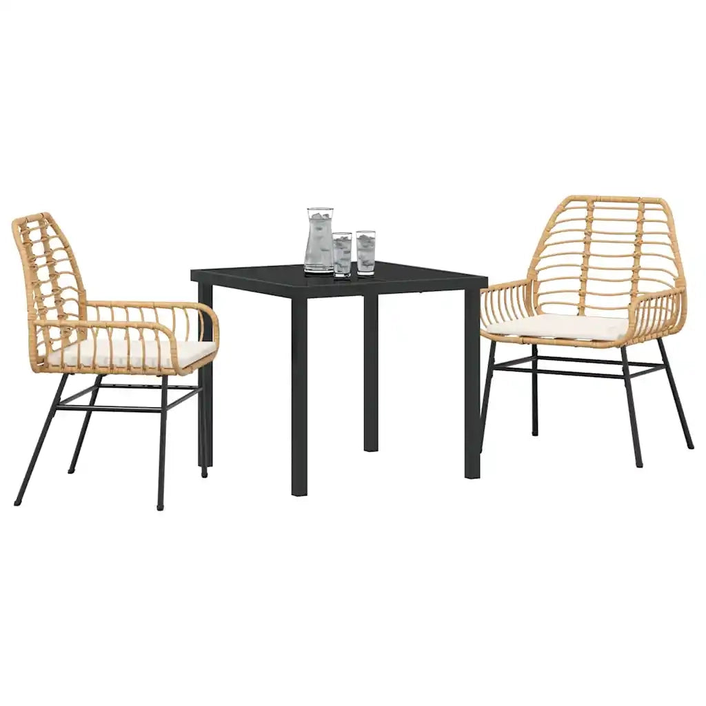 Set da Pranzo per Giardino 3 pcs Marrone polyrattan