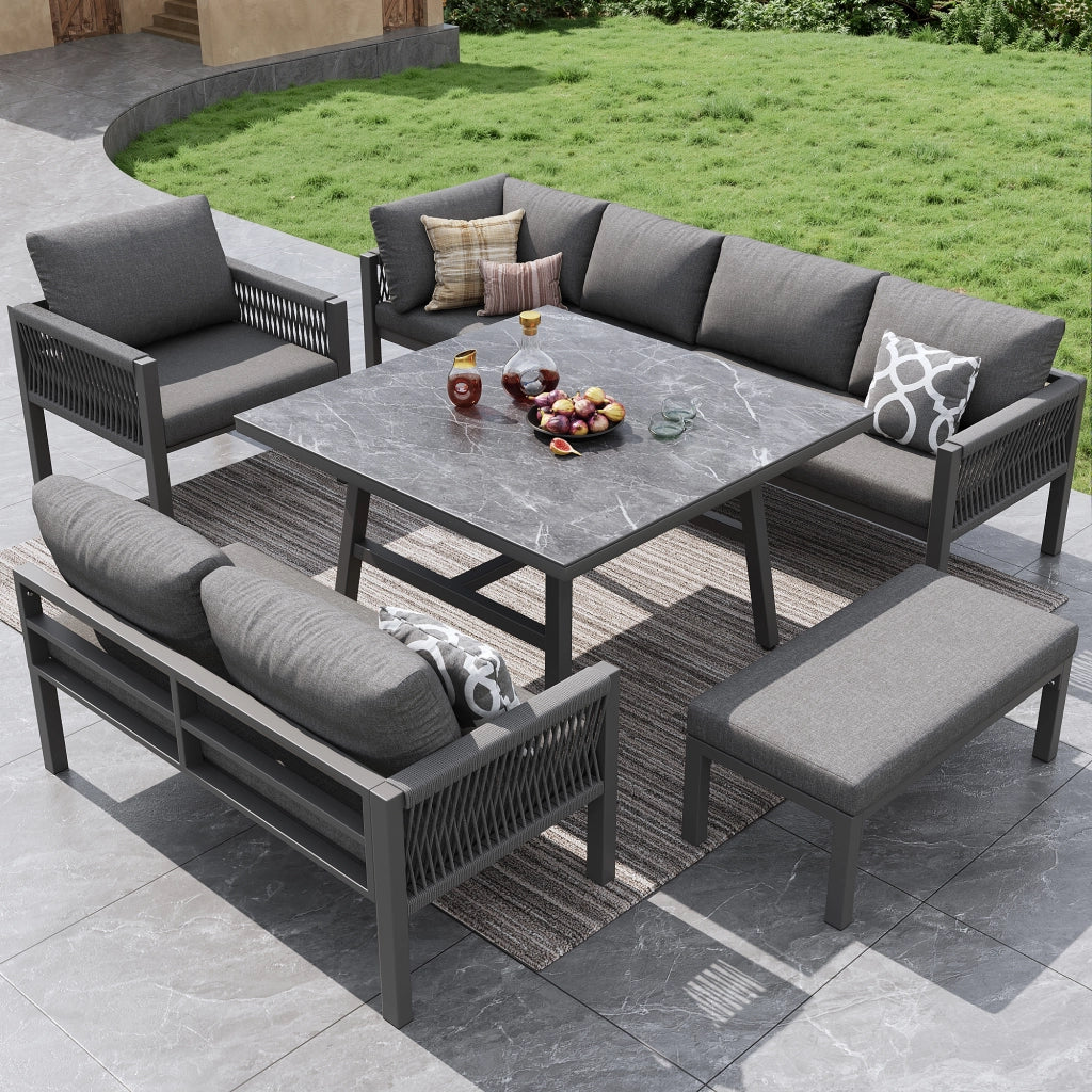 Mobili da Giardino con 3 Divani 2 Posti; 1 Poltrona; 1 Panca e 1 Tavolino; Ferro; Grigio