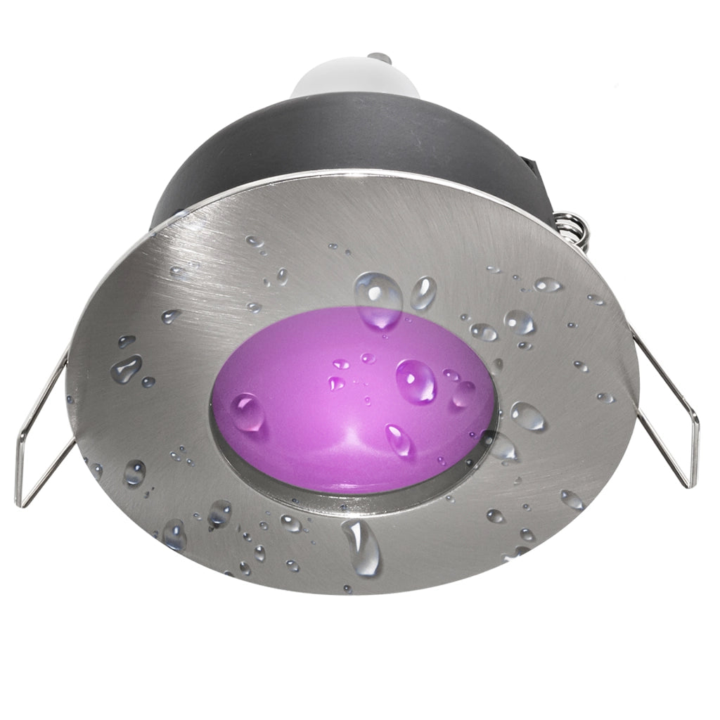 Faretto incasso cromoterapia IP65 LED 6W GU10 box doccia lampada luce multicolore 230V RGB 3000K SILVER SPAZZOLATO