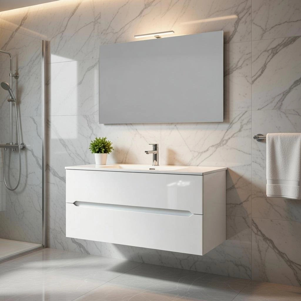 Composizione mobile bagno sospeso con cassetti cm 90 mod. TALIA - Bianco Lucido