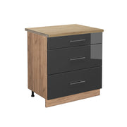 Mobiletto base per cucina Fame-Line Antracite lucido/Rovere dorato 80 cm con 3 cassetti, PL Rovere Vicco