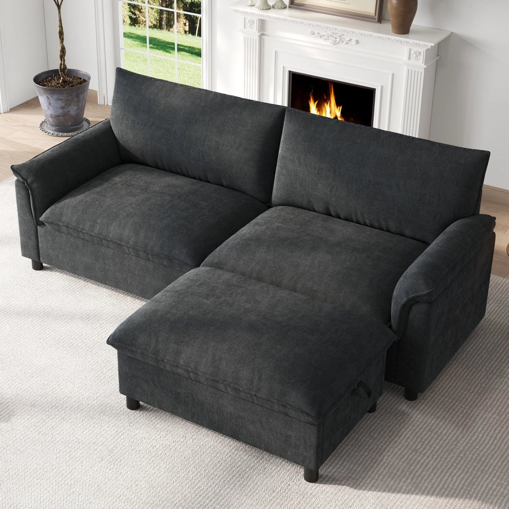 Divano componibile, divano ad angolo, cuscini extra large e confortevoli, con poggiapiedi rimovibile, nero