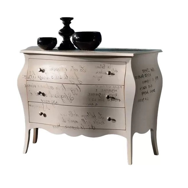 ComÒ bombato avorio patinato shabby scritte 118x50x85 - Mobili 2G