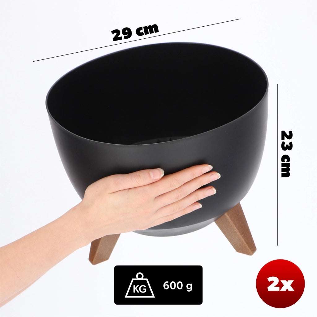 Vaso da fiori KADAX, fioriera, coperchio, gambe, inserto, supporto per fiori, 29 cm, nero, rotondo, 2 pezzi.