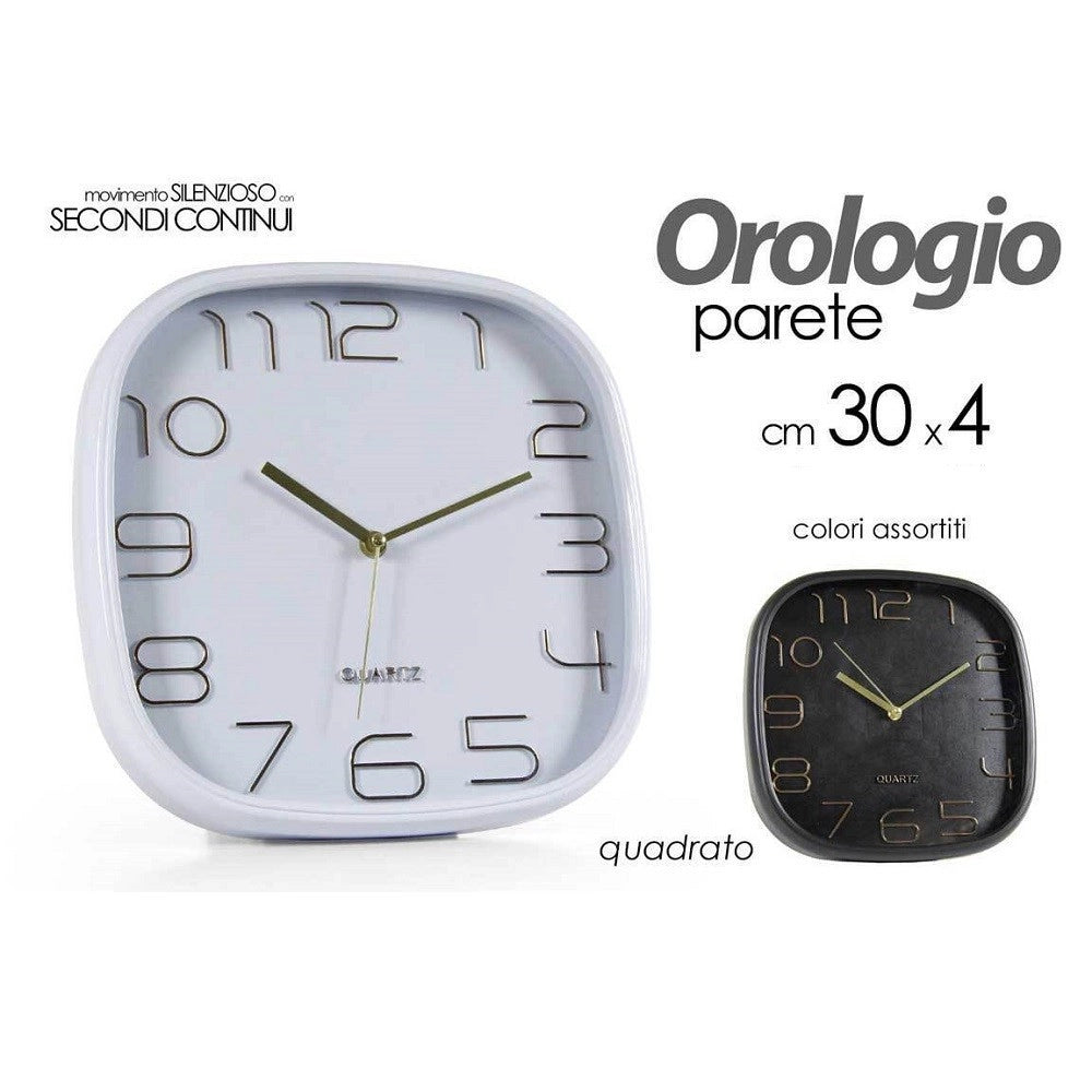 Trade Shop - Orologio Da Parete Quadrato Silenzioso 30x4cm In Plastica Vari Colori Ass 768194 -
