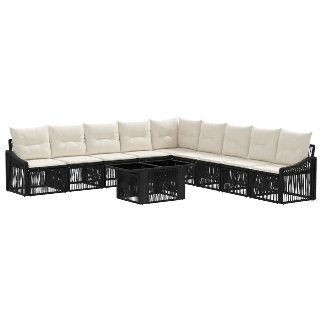 Set Divano da Giardino 10 pz Nero e Bianco Crema polyrattan 3437260