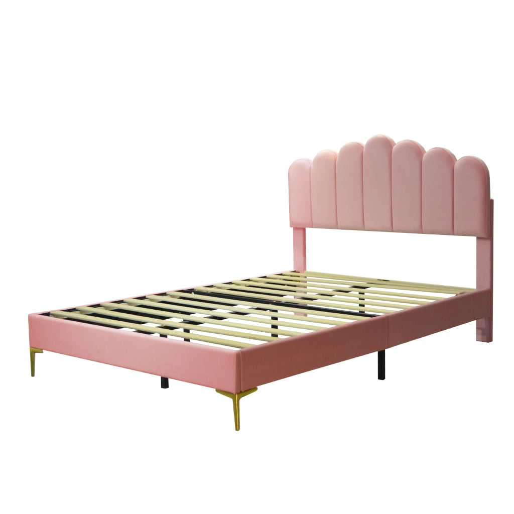 Letto Matrimoniale 140 x 200 cm con Testiera Regolabile e Rete a Doghe - Rosa