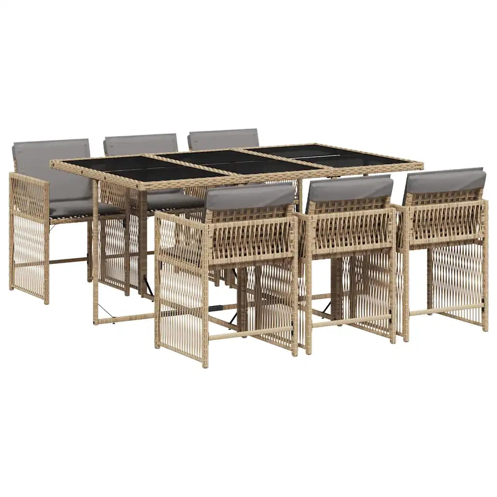Set Pranzo da Giardino 7 pz con Cuscini Beige Misto Polyrattan