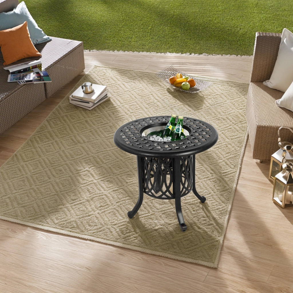 Tavolo da Giardino Bistrò con Secchiello per Ghiaccio e Piedini Regolabili per Terrazza in Alluminio Bronzo 55 x 49 cm