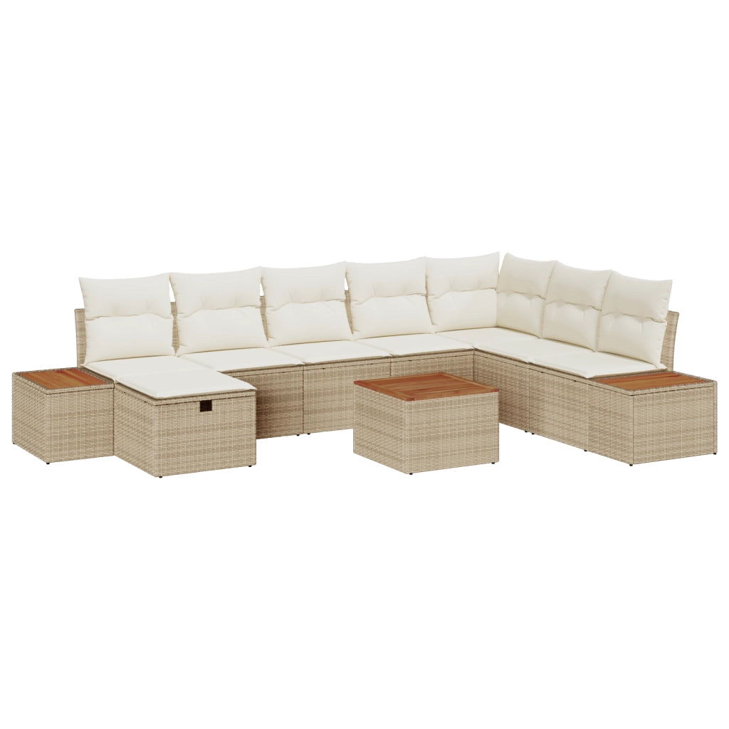 Set Divano da Giardino 9 Pezzi con Cuscini Beige Polyrattan