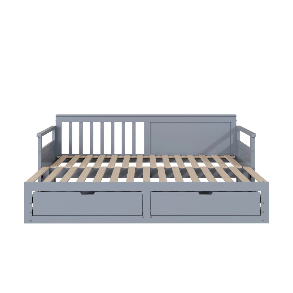 LETTO DAYBED 90x190/180x190 IN LEGNO MASSELLO GRIGIO CON CASSETTI E LETTO ESTRAIBILE