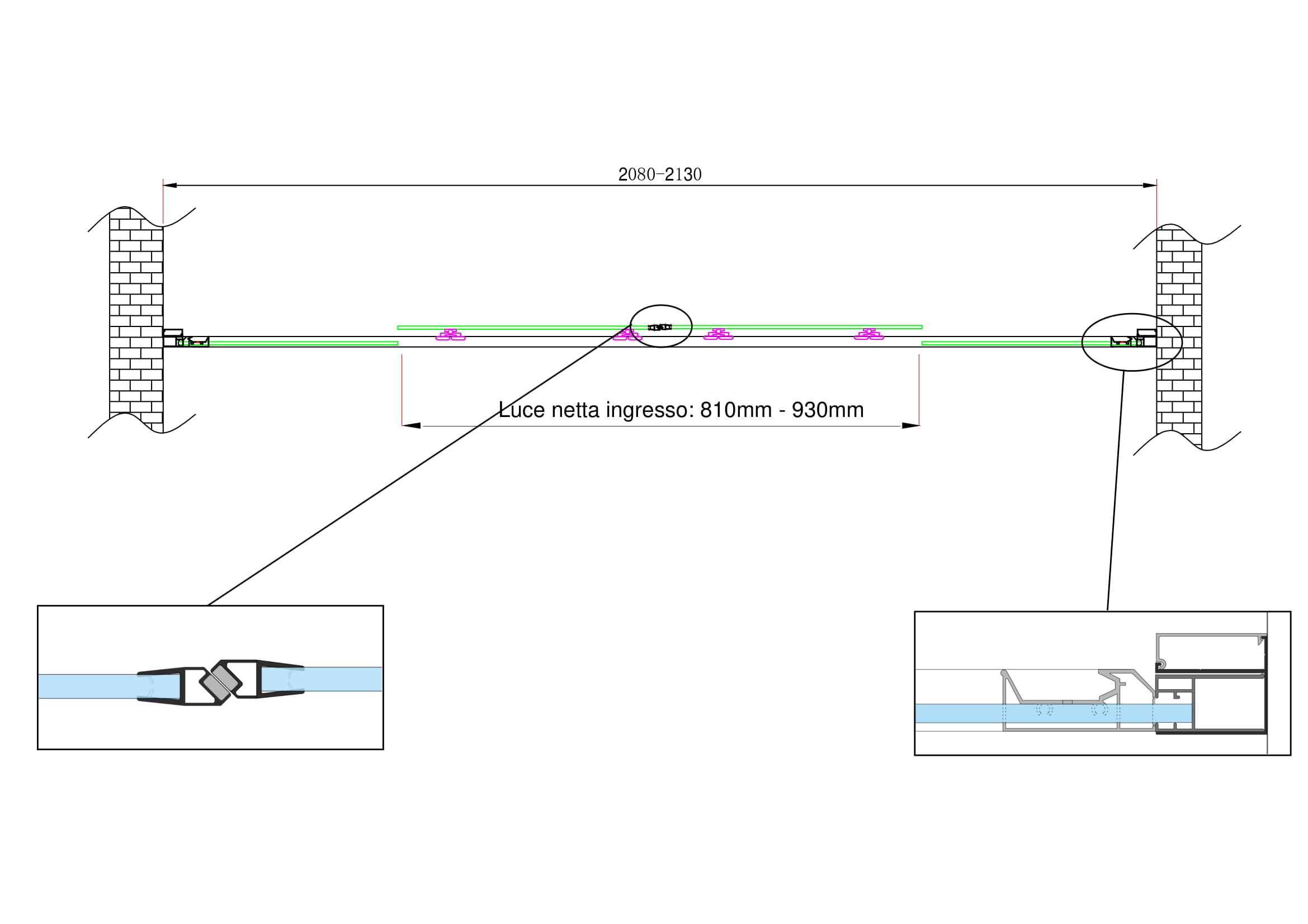 Porta doccia vetro 6 mm con apertura centrale a 4 ante per installazione in nicchia Altezza 190 cm 208-213 REGOLABILE