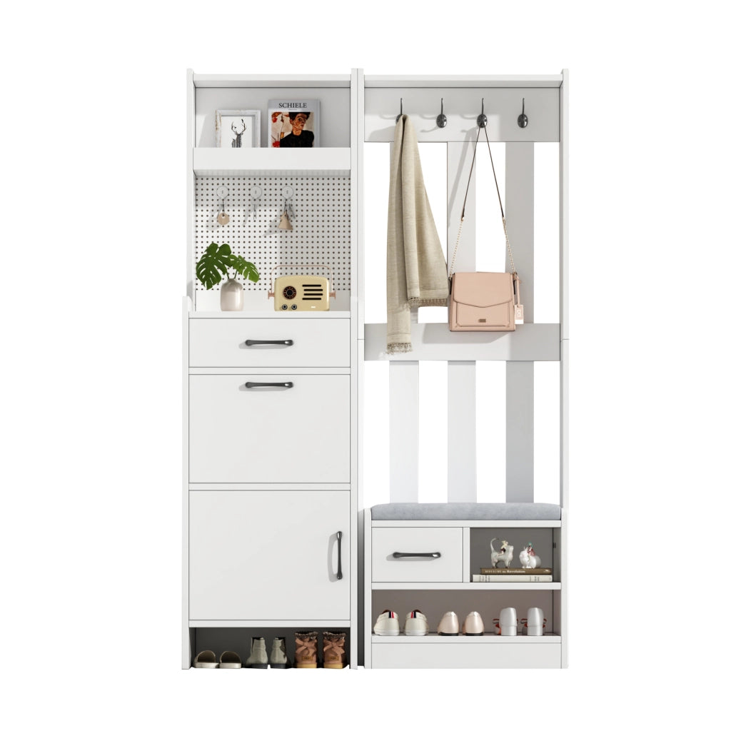 Guardaroba da ingresso 7 in 1 con panca e scarpiera bianco