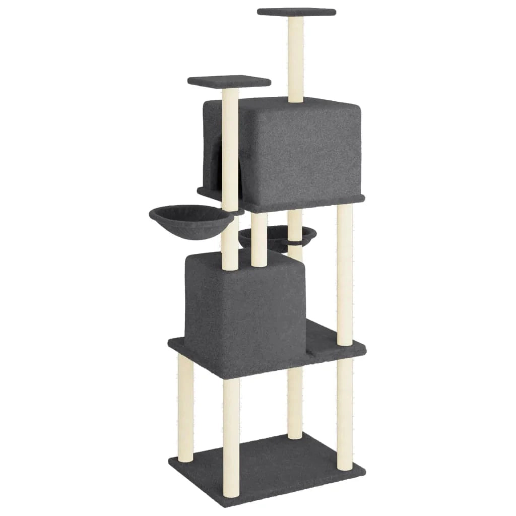 Tiragraffi per gatti mobili Tower Climbing Toy tiragraffi piattaforma da arrampicata con tiragraffi in sisal scuro 180 cm grigio 02_0022688