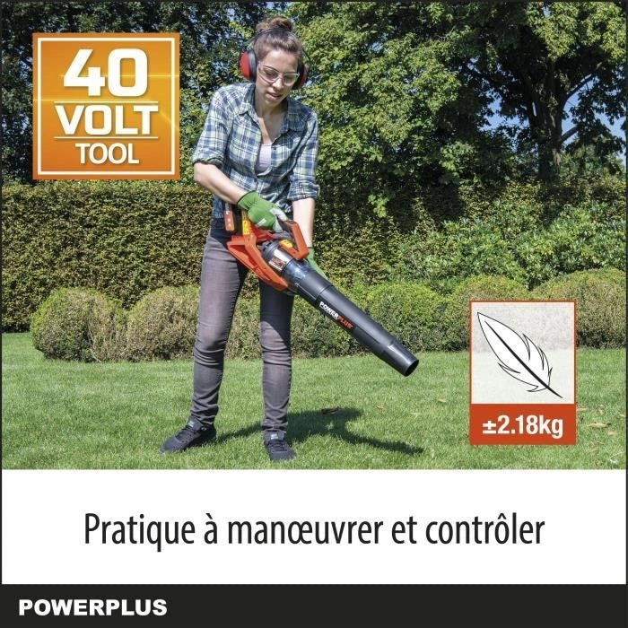 Doppio soffiatore di alimentazione di powdpg7526 - fogli batteria da 40 V, foglie, 200 km/h, senza batteria o caricabatterie