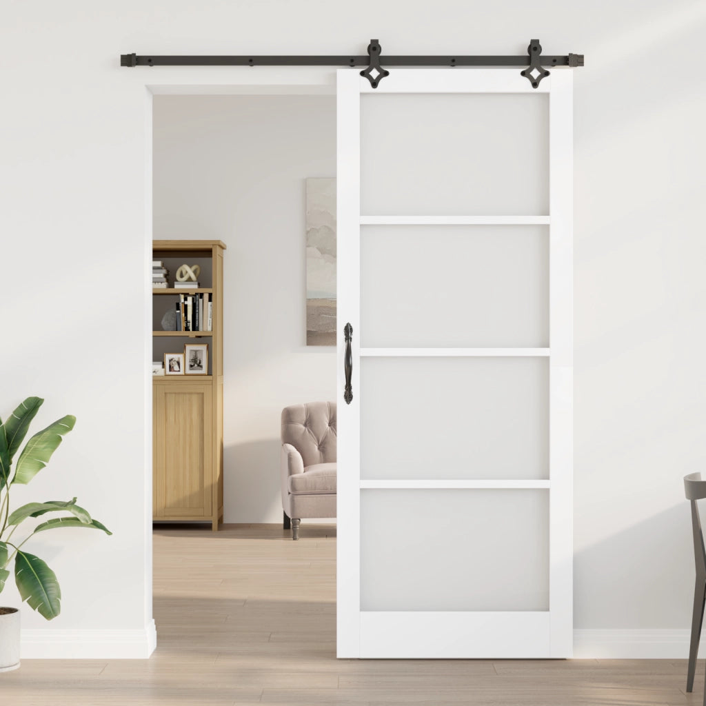 Porta Scorrevole  con Set di Accessori 'ORKDAL'Legno Massello Bianco e Vetro