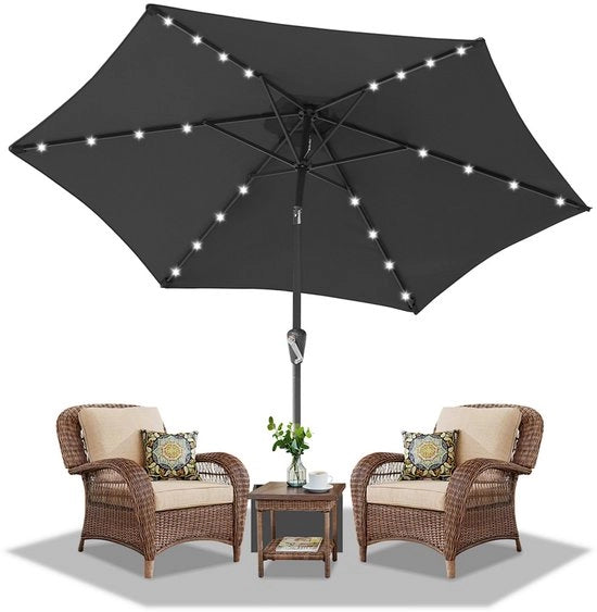 Parasole da giardino - 270CM - Parasole - Giardino - con LED - UV50+ - 30° Inclinabile - Impermeabile - Parasole per balcone - Parasole a vento - Grigio