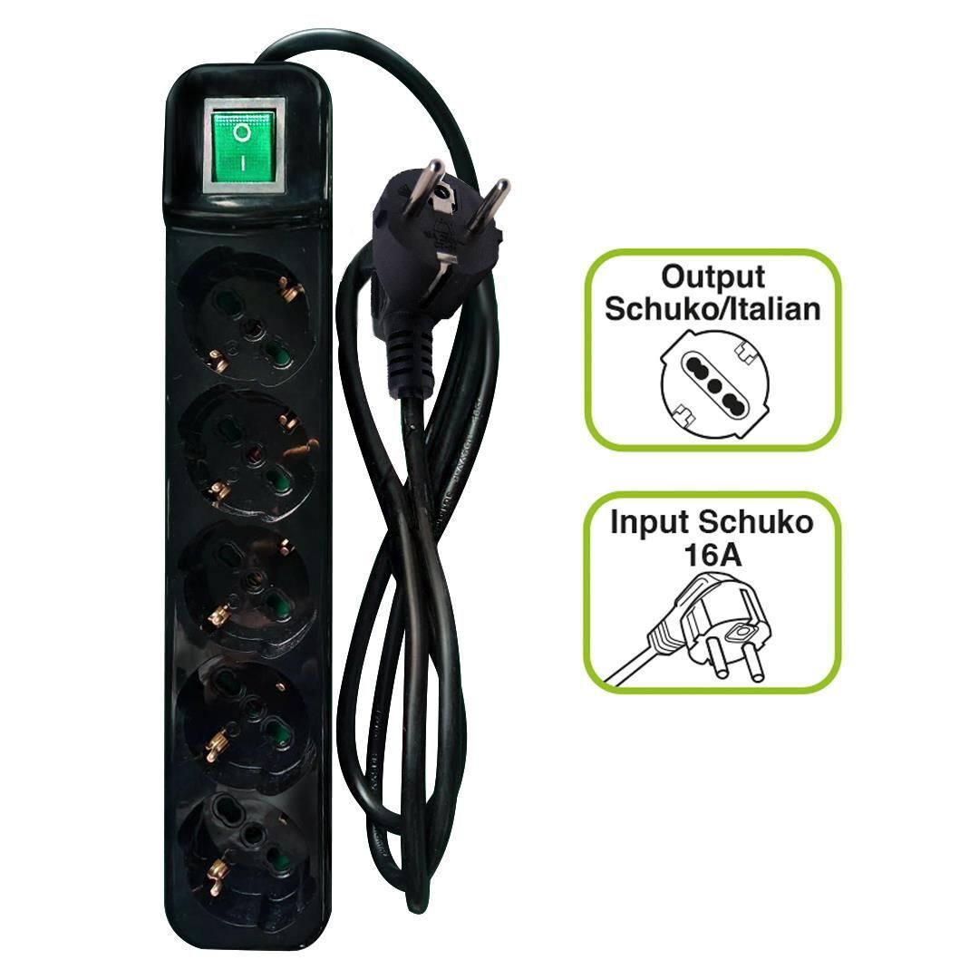 Tecnoware FMP5GIG prolunghe e multiple 1,5 m 5 presa(e) AC Interno Nero, Verde