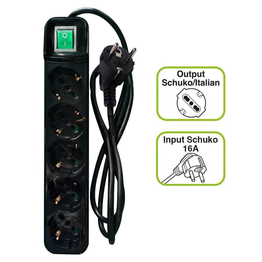 Tecnoware FMP5GIG prolunghe e multiple 1,5 m 5 presa(e) AC Interno Nero, Verde