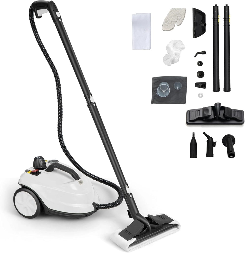 Potente Pulitore a Vapore 2000W, 14 Accessori, Pressione Massima 5 Bar, Temperatura 160℃, Riscaldamento Rapido 8 Minuti, Serbatoio 1,8L, per Pavimenti, Divani, Cucina, Superficie 108 m² (Giallo)
