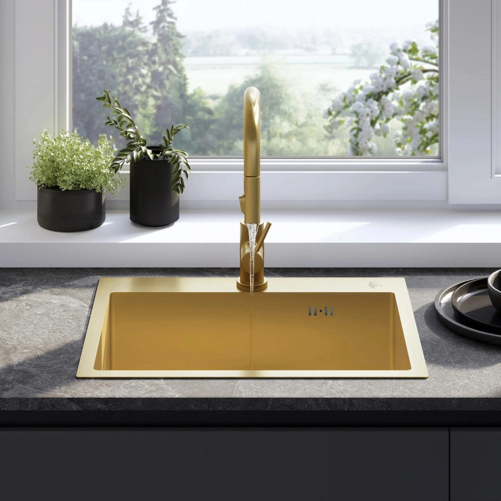 Lavello In Acciaio Liam Brush Gold senza rubinetto da cucina