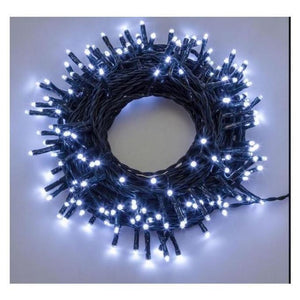 Luci di Natale con 200 Led Bianco Freddo 8Mt Cavo Scuro 3Mt e Trasformatore per Interno e Esterno con giochi luce