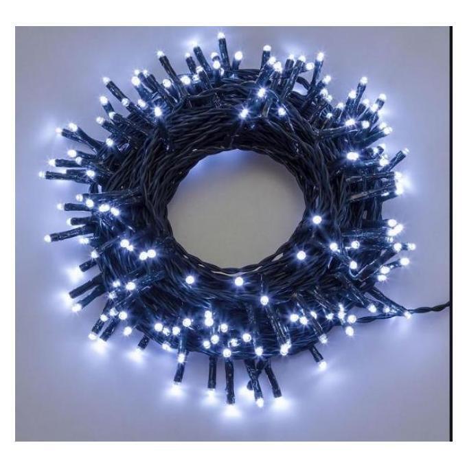 Luci di Natale con 200 Led Bianco Freddo 8Mt Cavo Scuro 3Mt e Trasformatore per Interno e Esterno con giochi luce