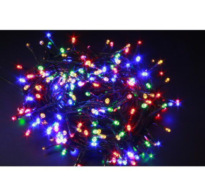 Luci di Natale con 200 Led Multicolor 8Mt Cavo Scuro 3Mt e Trasformatore per Interno e Esterno con giochi luce