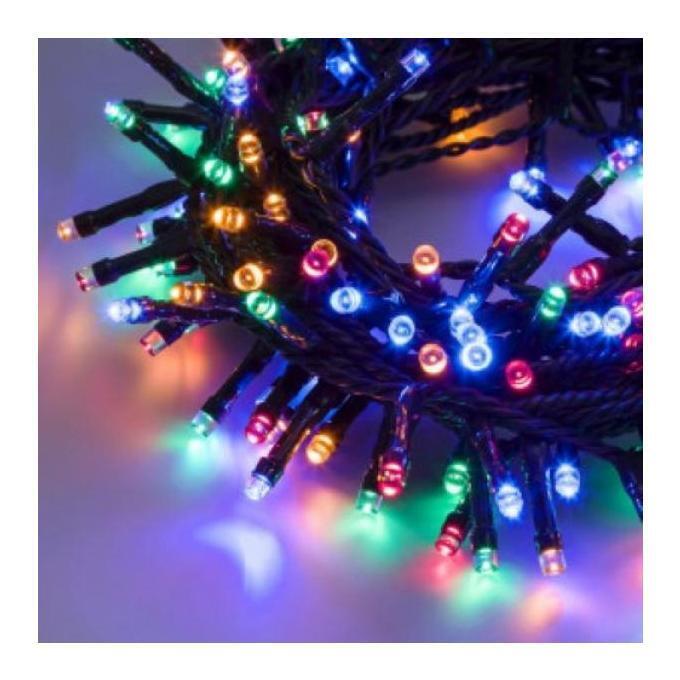 Luci di Natale con 200 Led Multicolor 8Mt Cavo Scuro 3Mt e Trasformatore per Interno e Esterno con giochi luce