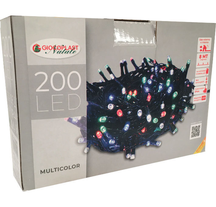 Luci di Natale con 200 Led Multicolor 8Mt Cavo Scuro 3Mt e Trasformatore per Interno e Esterno con giochi luce