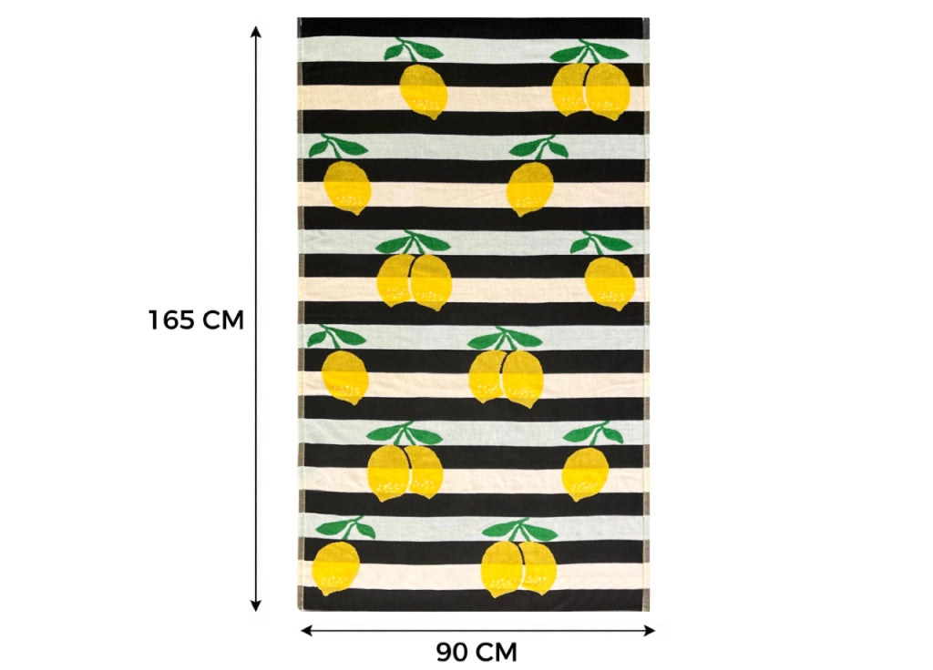 Telo Mare Jacquard Spugna Asciugamano Spiaggia Disegno Limoni