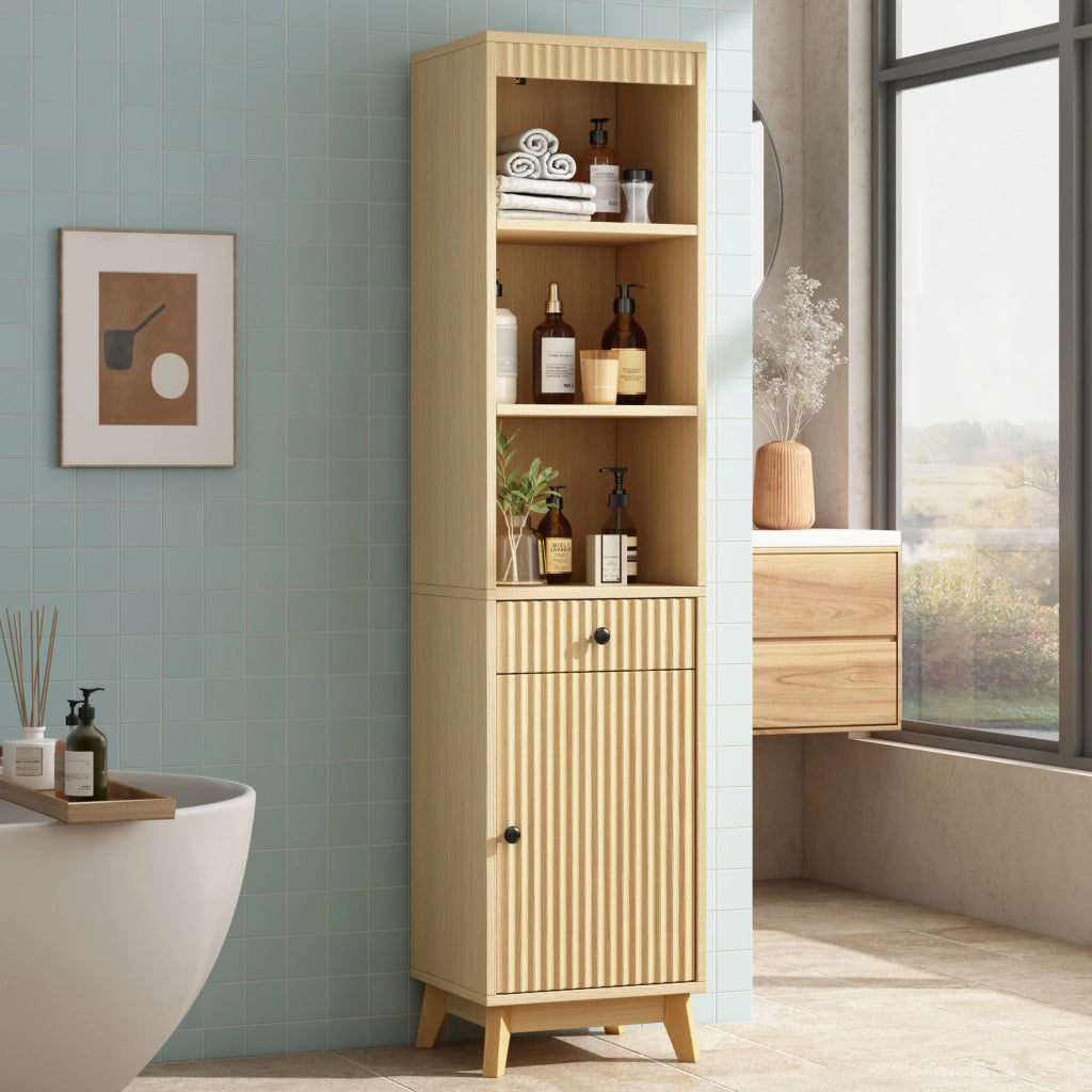 Mobile da bagno con anta reversibile e cassetto - per bagno - MDF - 40×36×172 cm - naturale