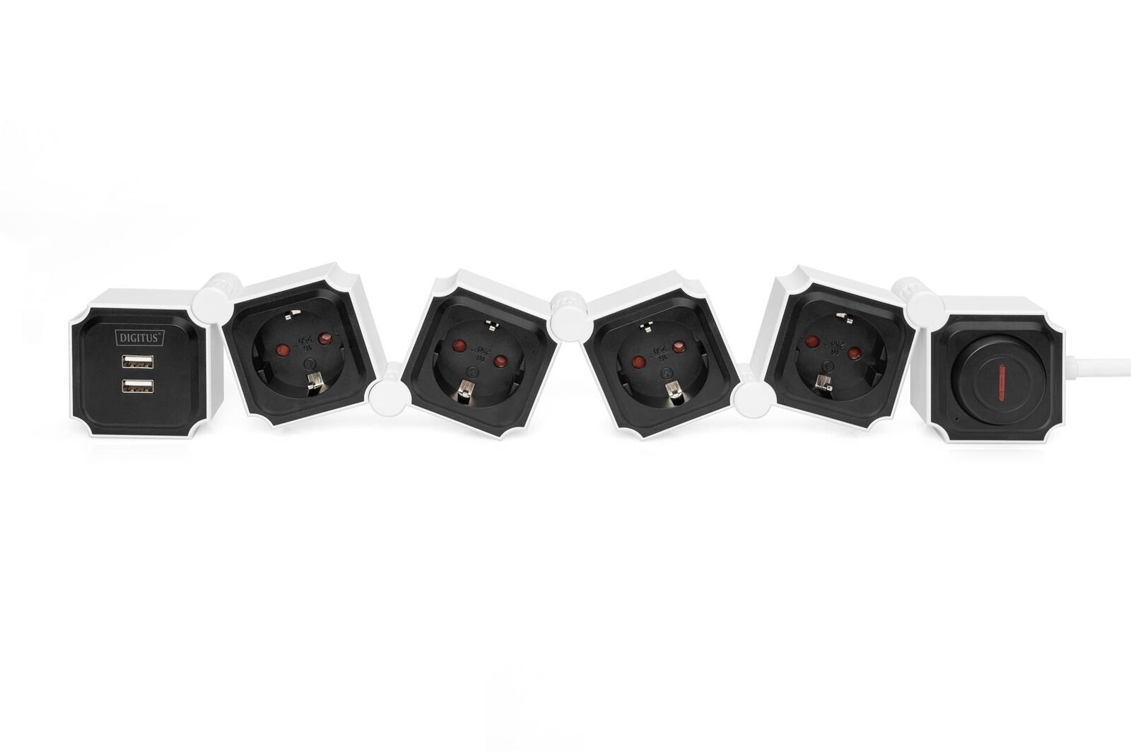 Digitus Presa multipla flessibile da 4 con 2 attacchi USB e interruttori