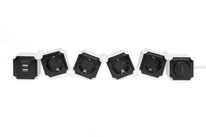 Digitus Presa multipla flessibile da 4 con 2 attacchi USB e interruttori